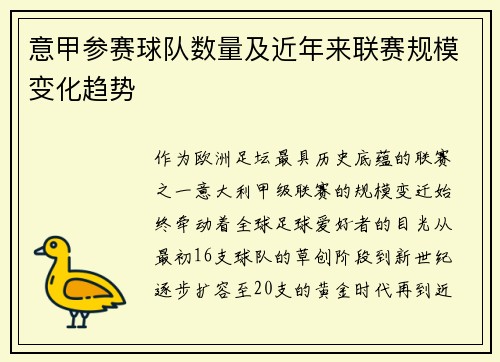 意甲参赛球队数量及近年来联赛规模变化趋势