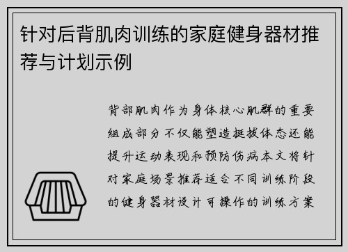 针对后背肌肉训练的家庭健身器材推荐与计划示例