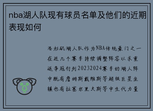 nba湖人队现有球员名单及他们的近期表现如何